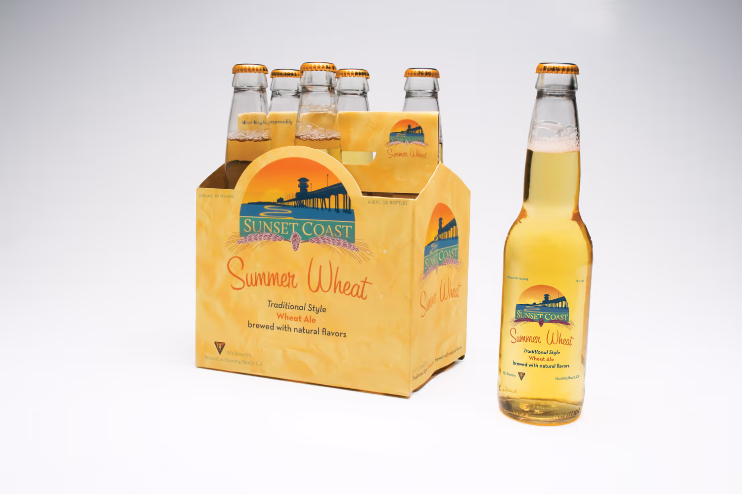 Packaging design project for a fictional brewery called Sunset Coast. School project.