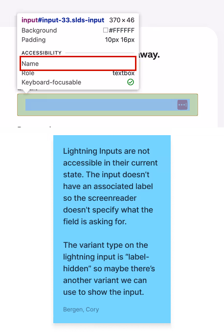 Explaining what the problem is with the existing input fields.