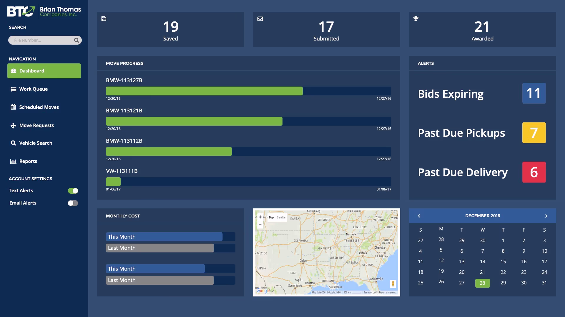 Screenshot of a transportation management software.