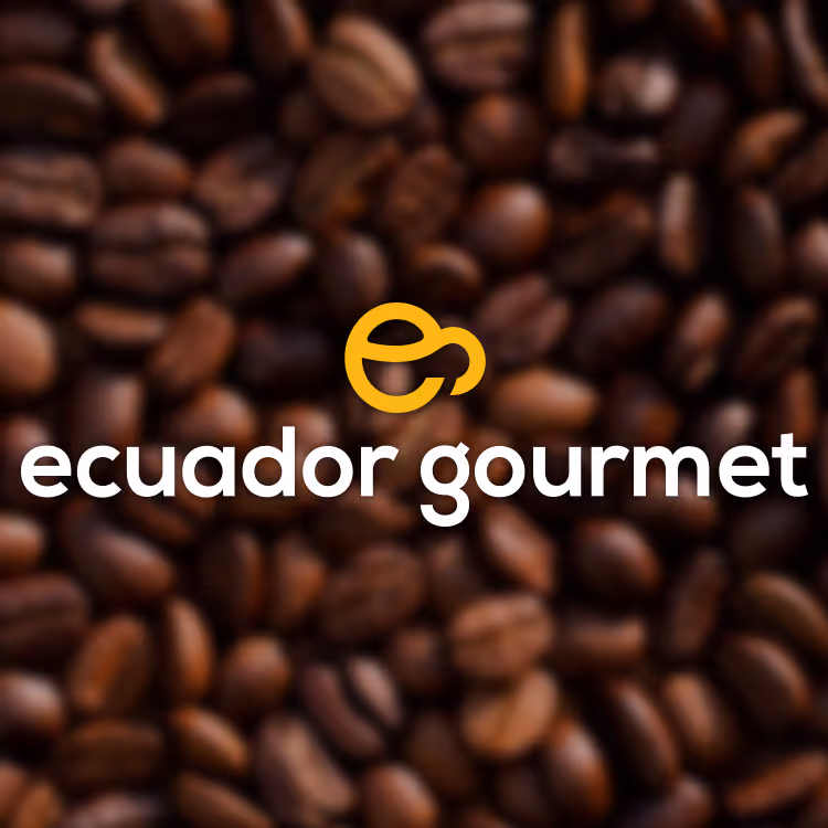 A logo for a coffee company called "Ecuador Gourmet."